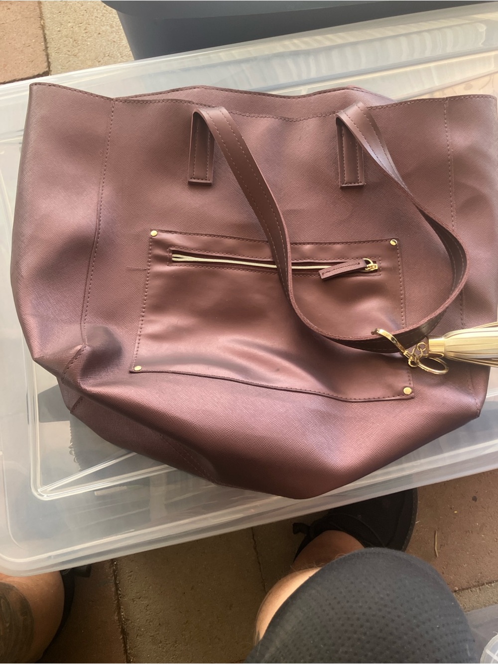 Victoria Secret metallic maroon burgundy Tote NWOT , 16”,x13”,x8”